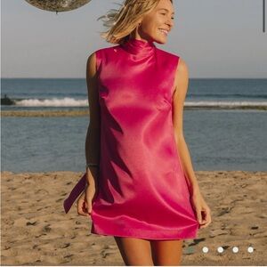 Daily Drills Fuchsia Pink Satin Mini Dress